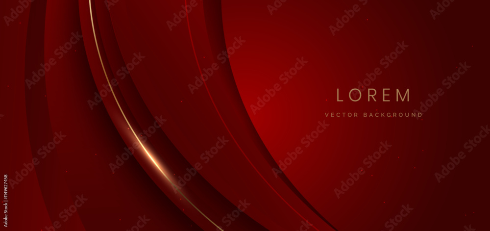 Poster abstract curved red shape on red background with lighting effect and sparkle with copy space for tex