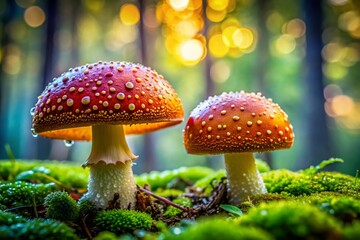 Dew-Kissed Mushrooms, Colorful Landscape