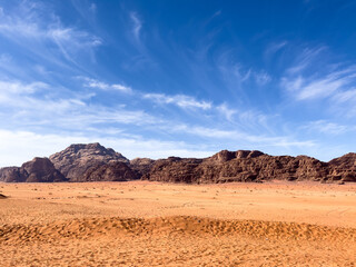 Scenic view of Wadi Rum Desert in Jordan..