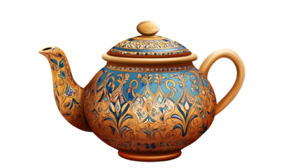 A traditional Arabic teapot with decorative patterns, isolated on transparent 