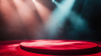 Empty stage with dramatic lighting setup for a performance or event. 