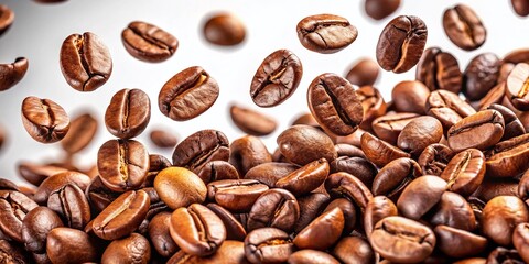 Naklejka premium Flying Roasted Coffee Beans Whirl - Studio Shot - Healthy Organic Coffee