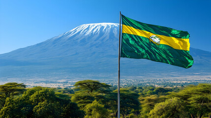 African Landscape Photo: Flag and Mountain