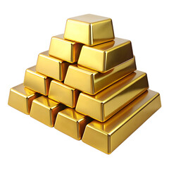 Front view of Gold bar stack isolated on transparent background.