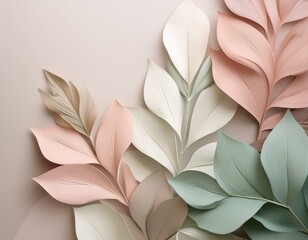Generated image A serene and stylish vertical background featuring a delicate arrangement of leaves in soft 