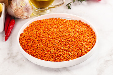 Raw red lentil for cooking