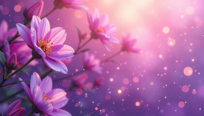Soft pink and purple hues blended with iridescent bubbles, floral, airy