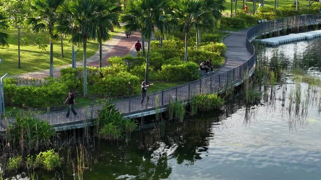 aerial view of kuala lumpur in morning scenery lake park