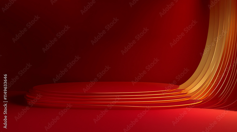 Poster gradient waves of red and gold create a dynamic abstract background design.
