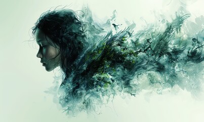 Ethereal archangel visits a dreaming soul to offer guidance and comfort in watercolor dreamscape