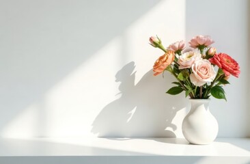 ceramic vase with flowers. Floral decor. Summer mood. Greeting card, copy space.