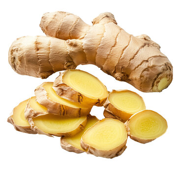 Fresh ginger root slice isolated on white background