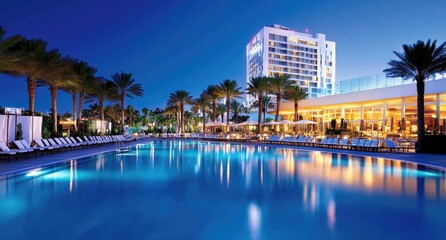 3d rendering of modern house by the river at evening.