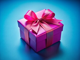 Fototapeta premium Pink Gift Box with Ribbon Bow - Blue Background - High Quality AI Photo