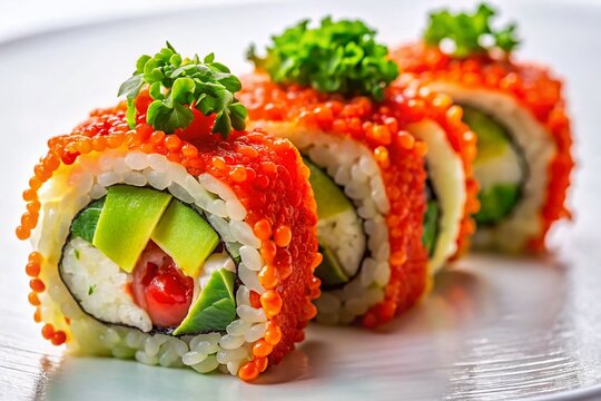 Sake Sushi Roll Closeup with Tabiko - Elegant Food Photography