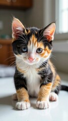  kitten sitting on white table