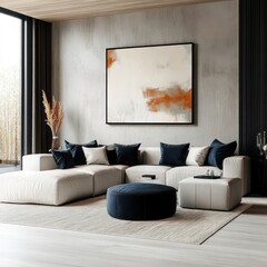 Modern Minimalism: Abstract Art Frame Accentuates Stylish Living Room Design