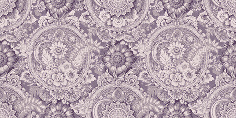 Elegant watercolor floral pattern in shades of purple and white.