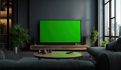 Modern Living Room Interior Design: Green Screen TV Shows Home Decor and Stylish Apartment Features