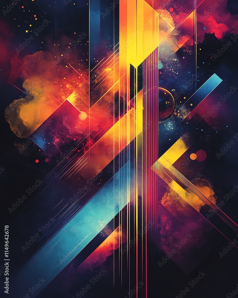 Poster A modern design concept background, featuring abstract geometric shapes, vibrant colors, and dynamic lines creating a futuristic look