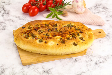 Homemade ciabatta bread with olives