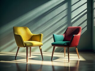 Obraz premium Two Chairs Fashion Photography, Minimalist Style, Elegant Interior