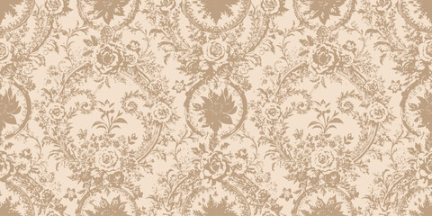 Elegant floral pattern in beige and cream, ideal for vintage decor.