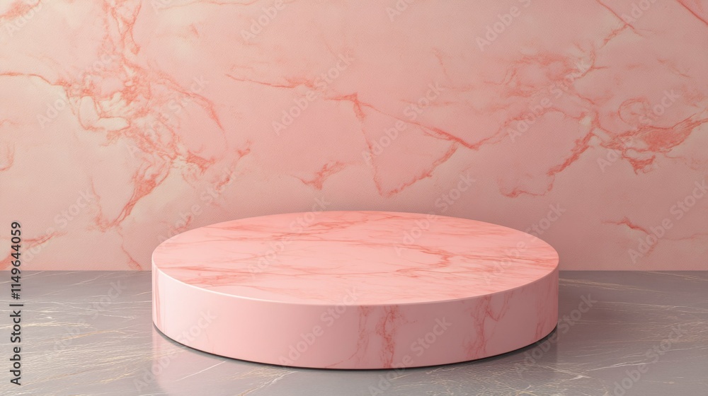 Poster blank pink display on floor background with minimal style. blank stand for showing product. 3d rende