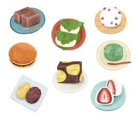 色々な和菓子のイラストレーション