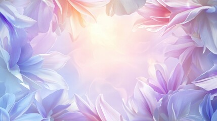 Pastel Floral Elegance, delicate blooms in soft hues encircle a luminous white center, perfect for invitations or decorative displays.