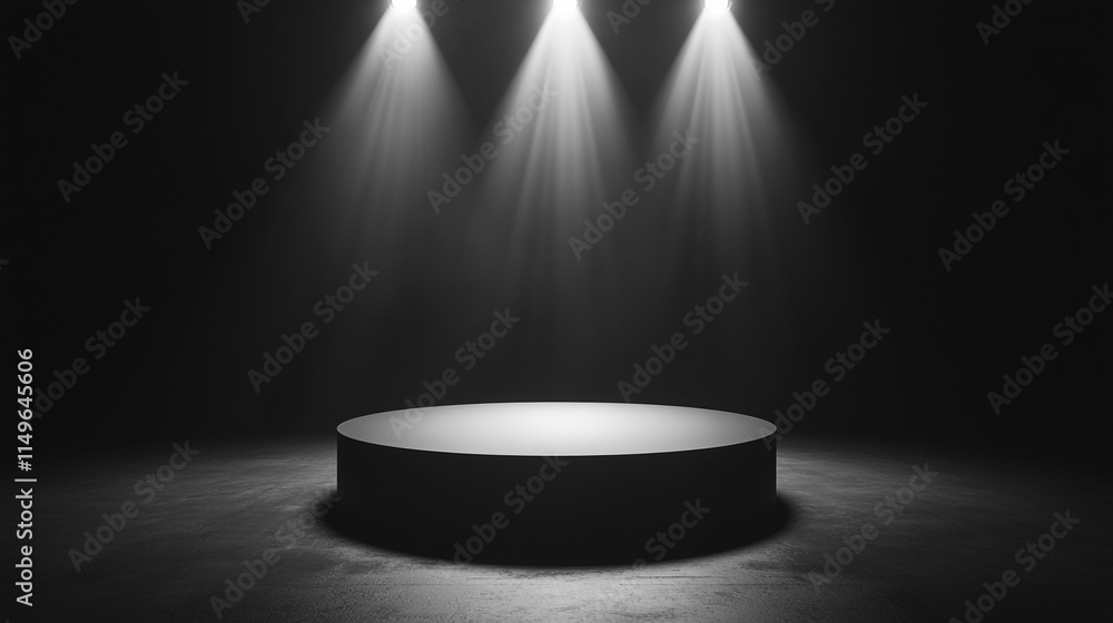 Poster spotlight illumination on a circular stage in a darkened performance space.