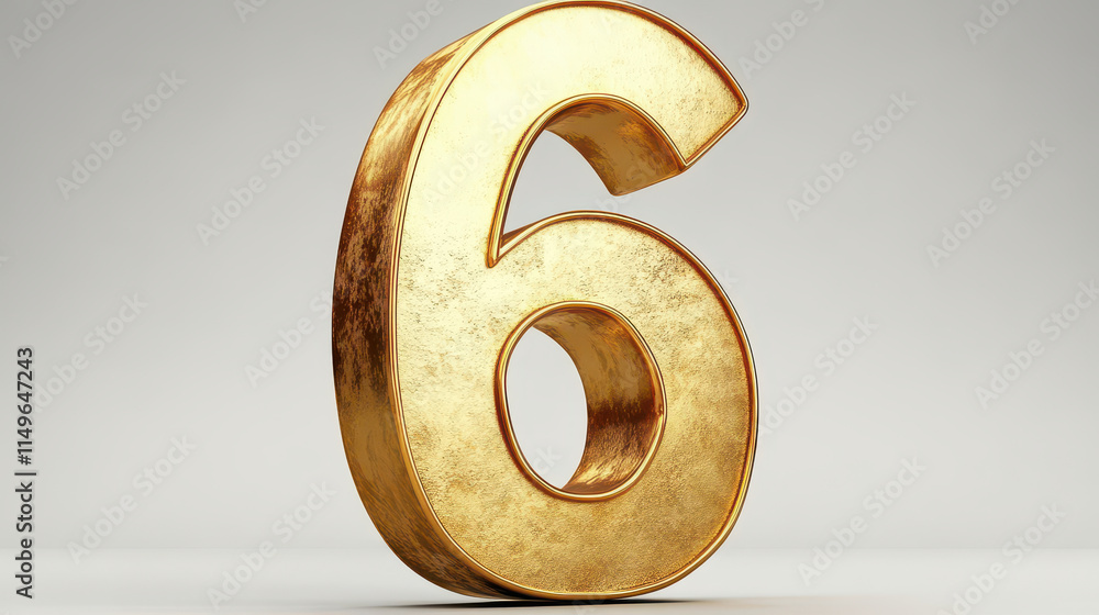 Poster 3d golden number six isolated with clipping path for design and branding projects