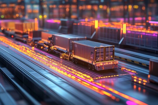 3d automated logistics hub featuring glowing supply chain paths monitored for cybersecurity risks