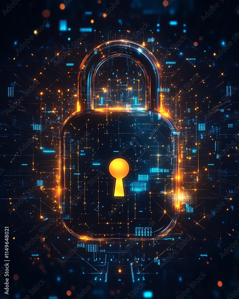 Leinwandbilder a cyber defense concept background, featuring a digital padlock, secure data transmission, and abstr