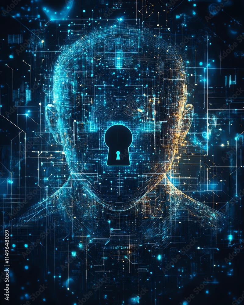 Leinwandbilder a cyber defense concept background, featuring a digital padlock, secure data transmission, and abstr