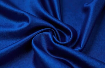 Black dark navy blue silk satin fabric cloth. Soft folds. Luxury elegant background for design. Wavy lines. Beautiful. Birthday, Christmas, New Year.