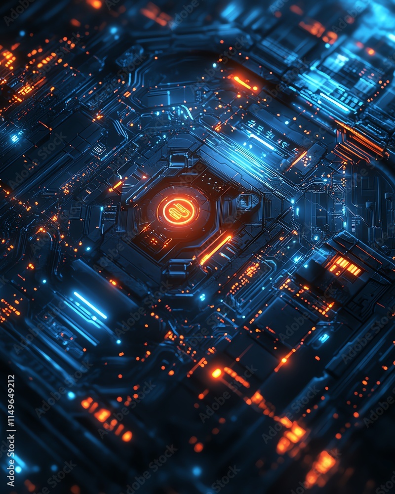 Aufkleber a futuristic it security concept background, featuring a digital lock, circuit patterns, and glowing