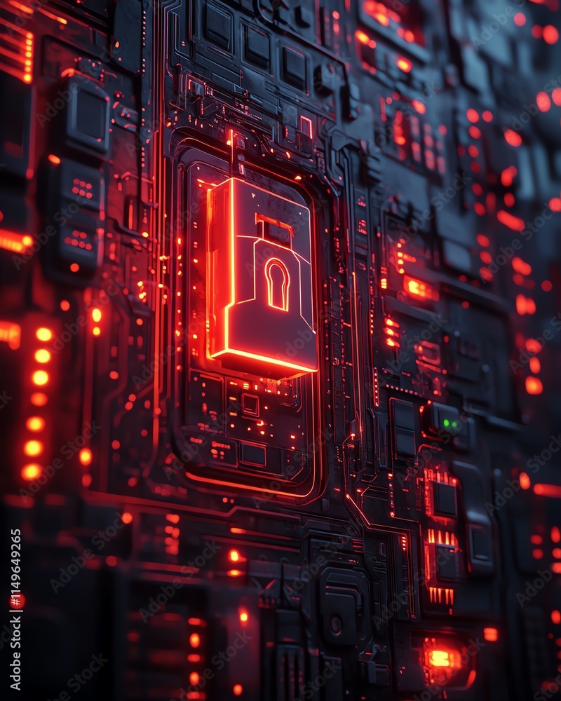 Aufkleber a futuristic it security concept background, featuring a digital lock, circuit patterns, and glowing