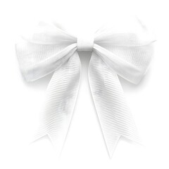A delicate white ribbon bow, often used for decoration or gift wrapping.
