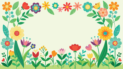 Seamless flower garden border, colorful spring floral frame vector
