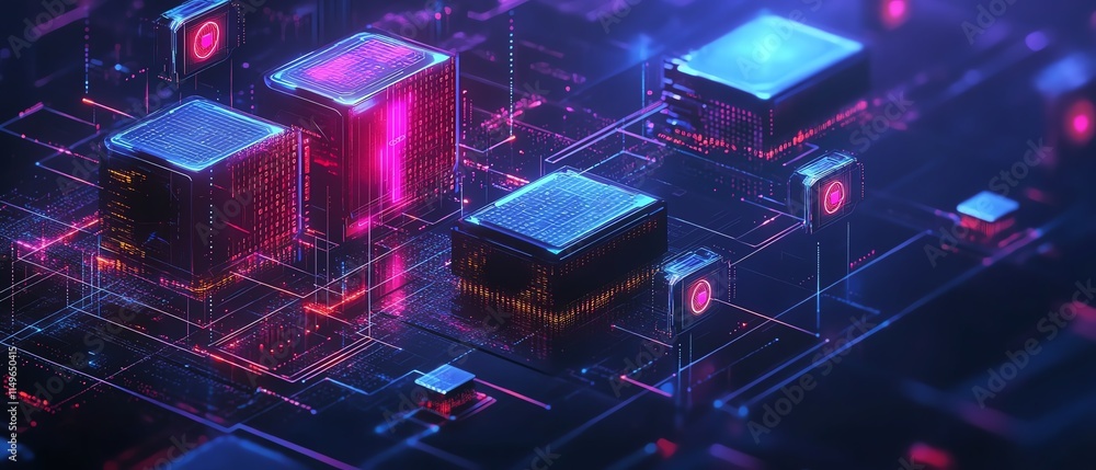 Leinwandbilder a sleek it security design with digital shield icons, interconnected networks, and encrypted data, s