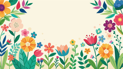 Seamless flower garden border, colorful spring floral frame vector
