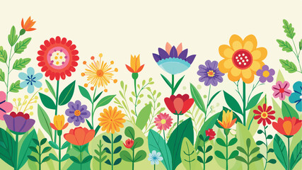 Seamless flower garden border, colorful spring floral frame vector
