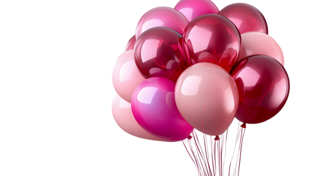A pink and red gradient balloon bunch, isolated on transparent 