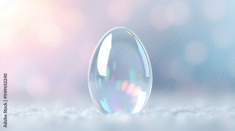 Poster iridescent bubble egg: a captivating image of a large, iridescent soap bubble in the shape of an egg
