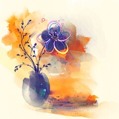 watercolor painting of flower and vase 