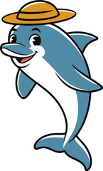Obraz premium A fun and cute cartoon dolphin swimming in the ocean with a playful silhouette 