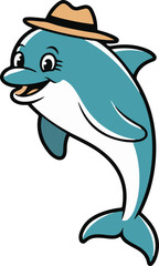 Fototapeta premium A fun and cute cartoon dolphin swimming in the ocean with a playful silhouette 