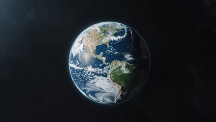 Obraz premium 地球全体が宇宙に浮かぶ様子を捉えた美しい眺め、北米と南米が見える