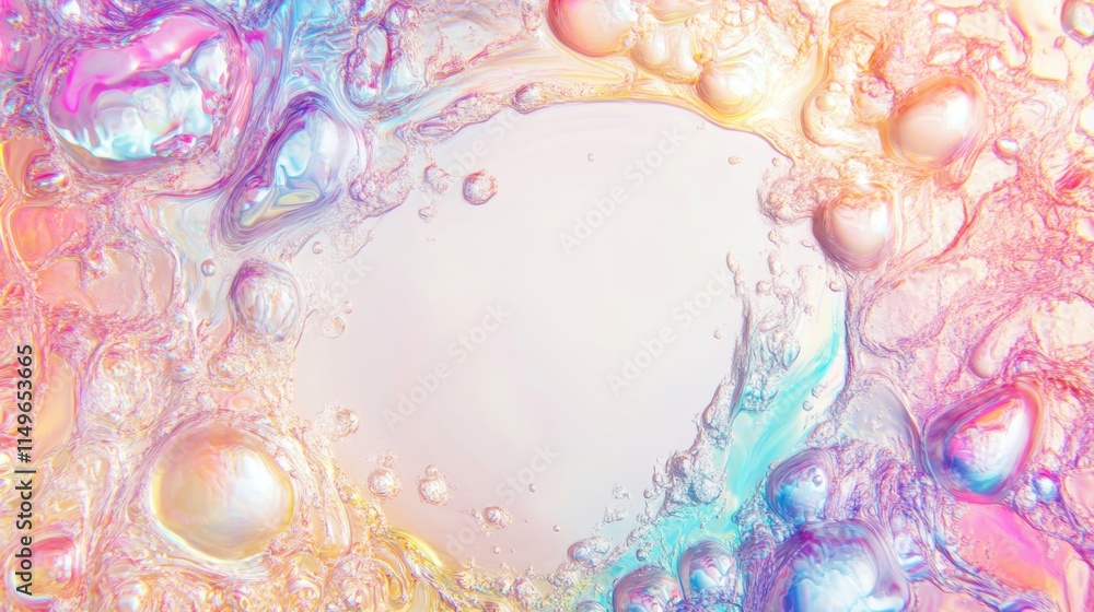 Poster holographic abstract frame with smooth white center, vibrant colors blend seamlessly, creating a mod
